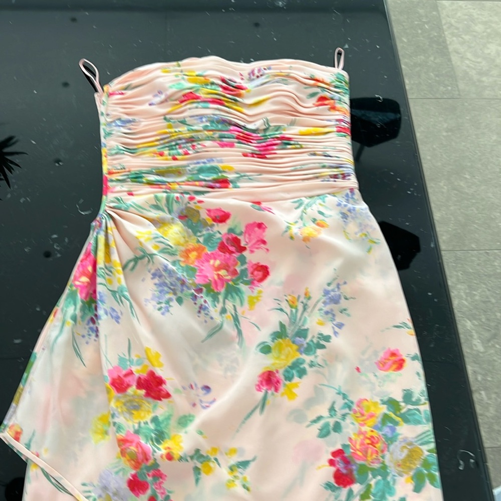 Pink floral strapless dress